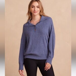 The Coziest Cashmere Blend Ribbed Half-Button Sweater - Steel